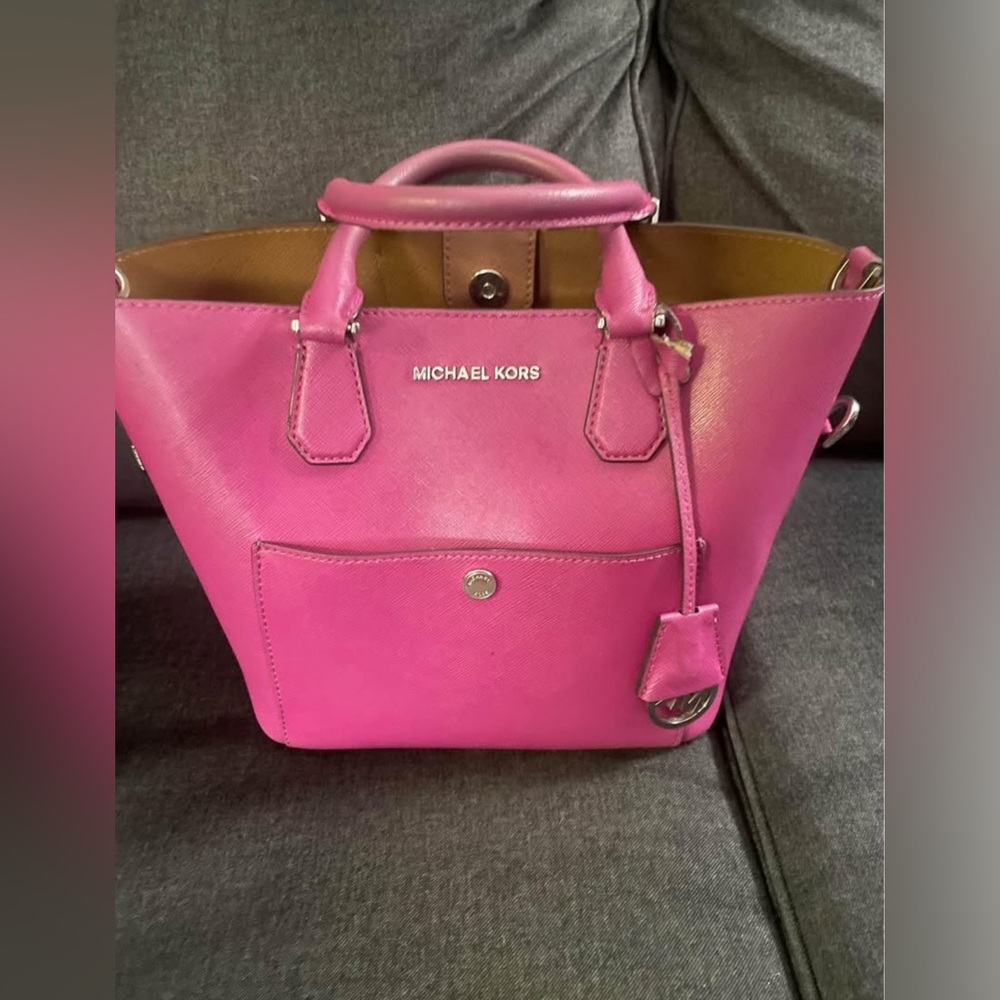 Michael Kors Pink Saffiano Leather Handbag Barbie Pink